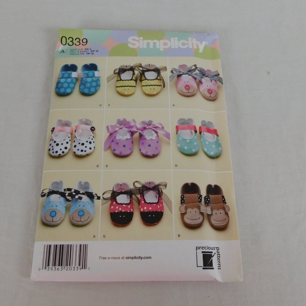 Simplicity 0339 Sewing Pattern Baby Booties 12 Styles Sizes XS-L Uncut Precious